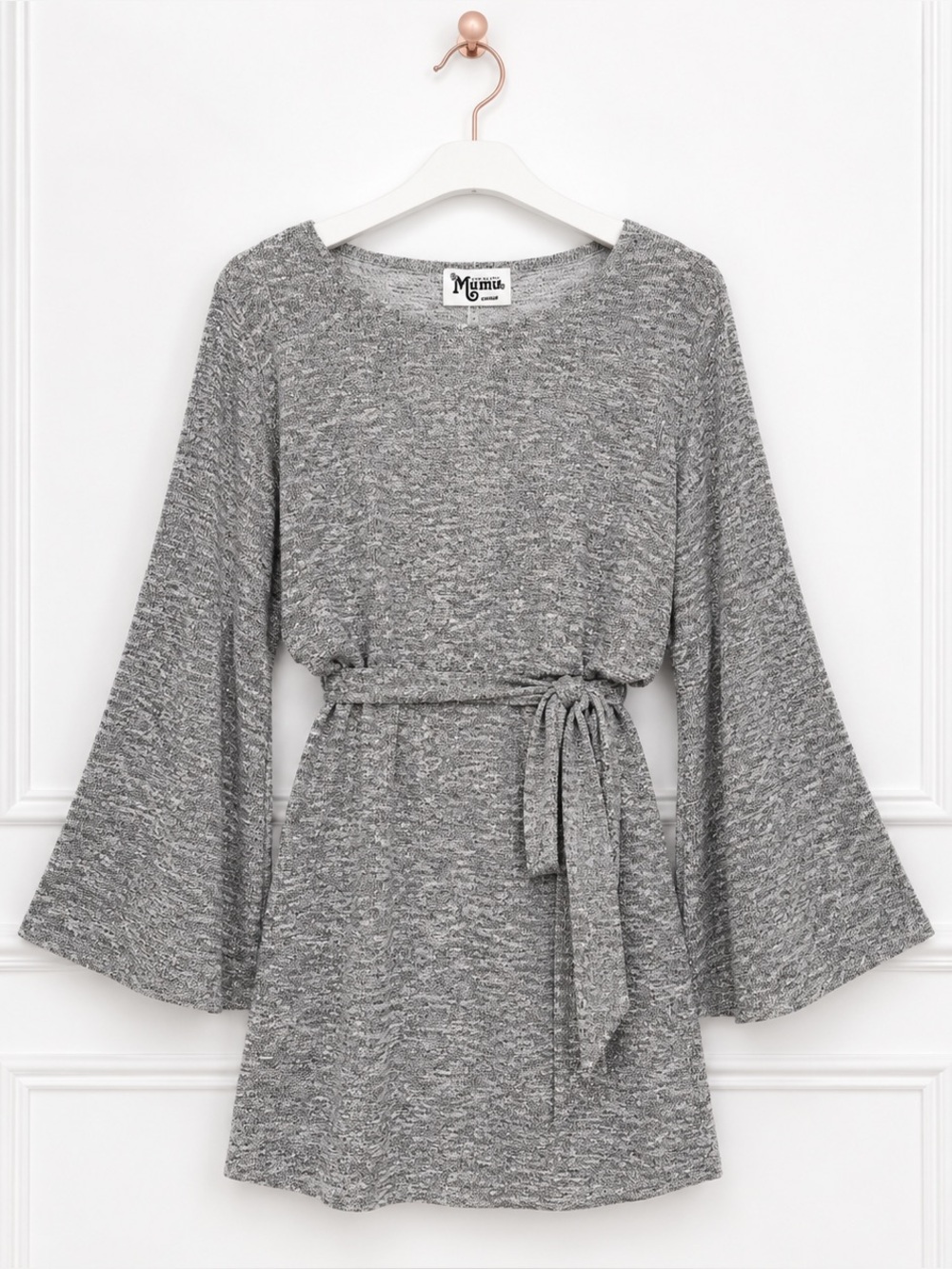 Show Me Your Mumu $148 Medium Monica Metallic Gray Bell Sleeve Sweater Dress